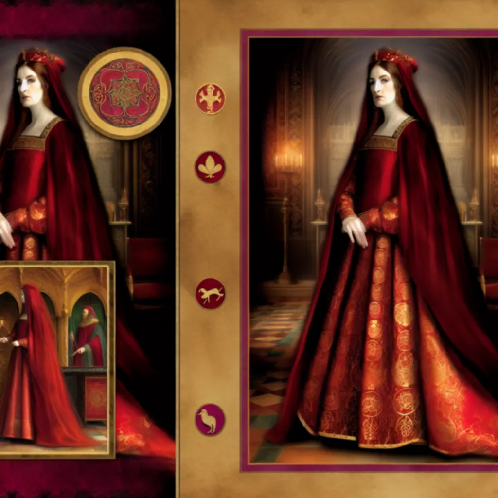 Karta Dama Laurelia z rubinowym płaszczem i złotym zdobieniem.