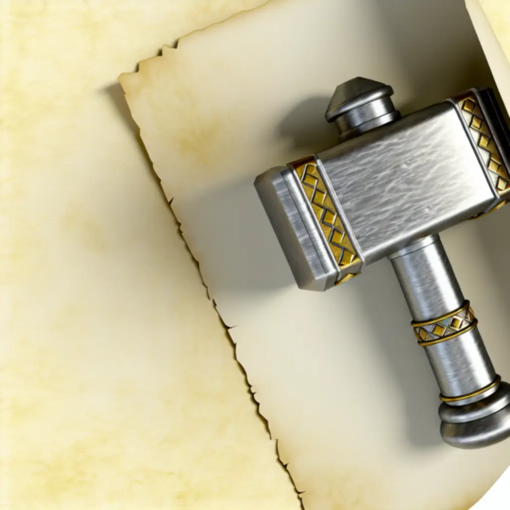 Karta Młot Turniejowy z metalicznym wykończeniem i złotą inkrustacją.