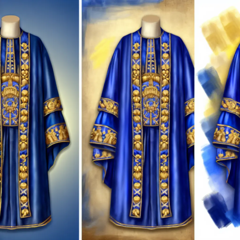 Karta Płaszcz Łaski w barwach królewskiego błękitu z haftem złota.