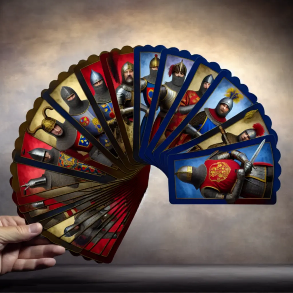 Wachlarz kart: rycerze, uzbrojenie i symbole taktyczne do FnmaldGame